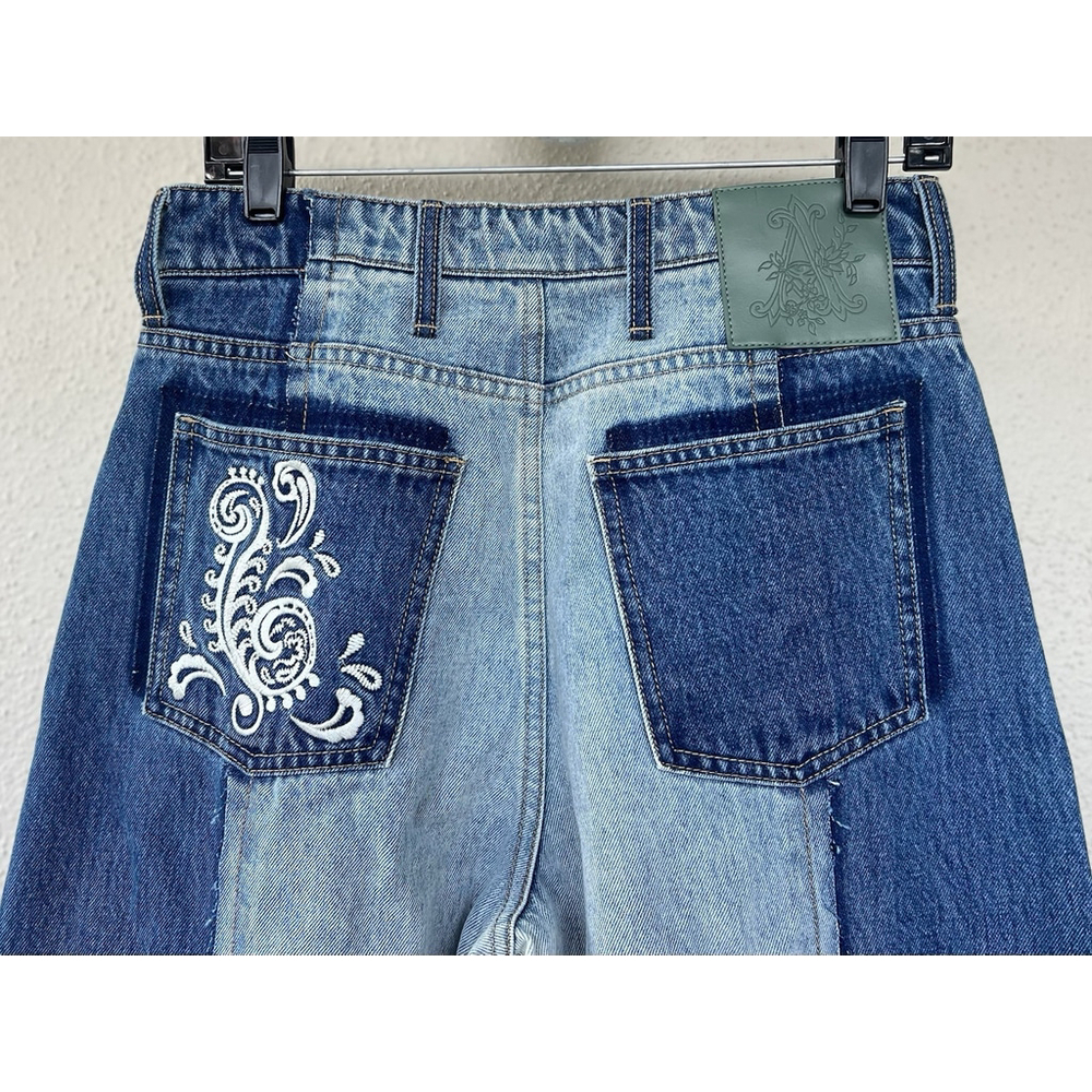 NWT Alemais Jacones Spliced Denim Jean Indigo Wide Leg Embroidered AU 10 US 6 - Picture 10 of 13